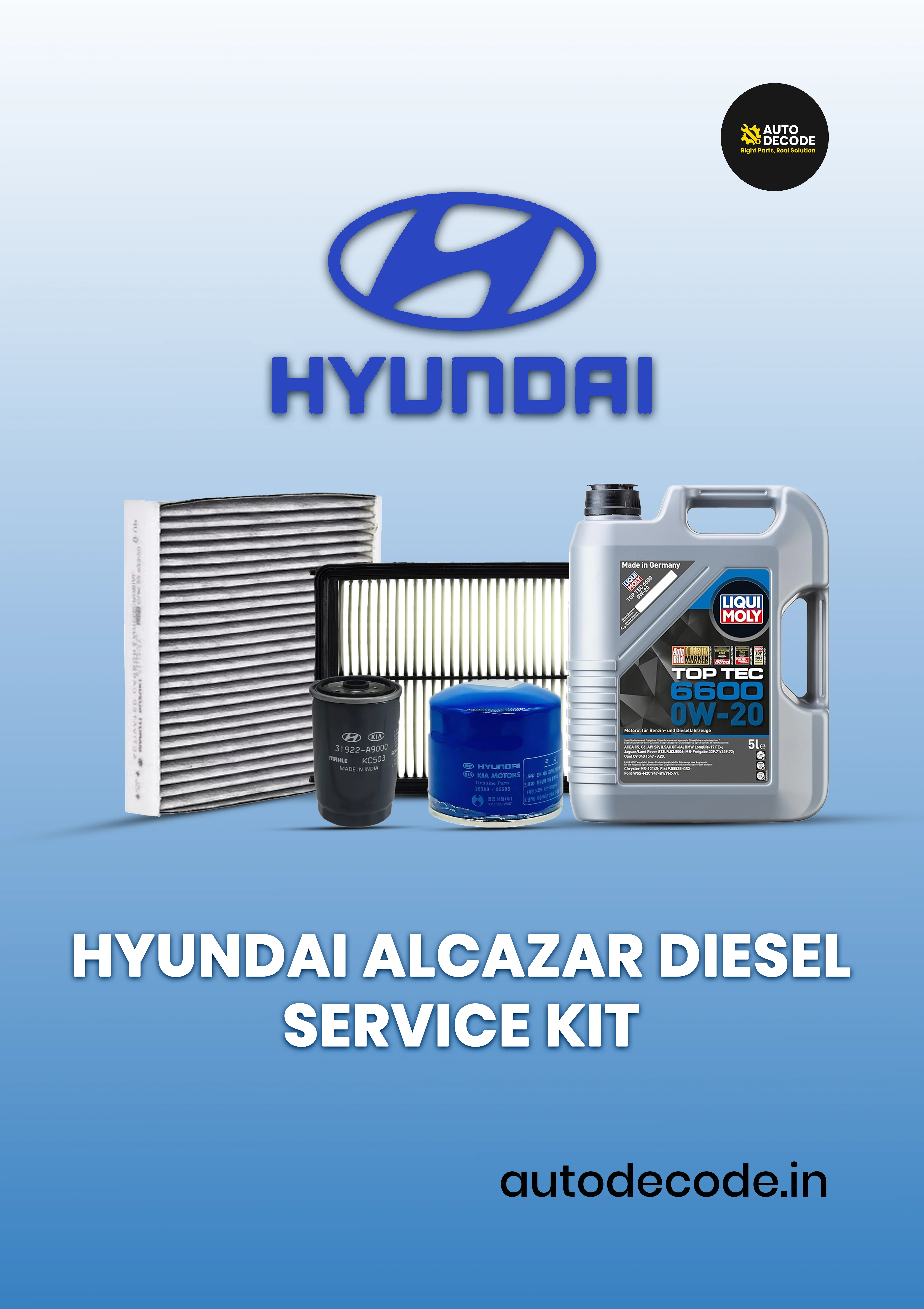 Hyundai Alcazar Diesel Service Kit Liqui Moly 0W20 Oil